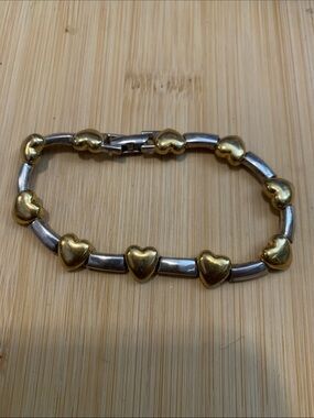 Vintage Monet Two-Tone Heart Link Bracelet in Gold and Silver